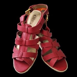 Chaps Red Criss Cross Sandals with cute woven look wedge heels.